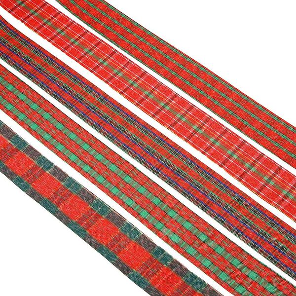 Сноу бум лента для упаковки, 3,8x270см, полиэстер, 5 цветов, дизайн шотландка
