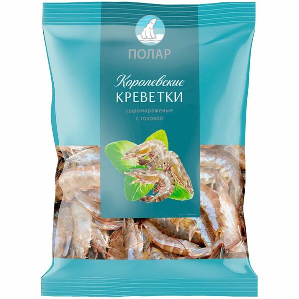 Креветки Polar королевские 40/60 с головой свежемороженые неразделанные 500 г