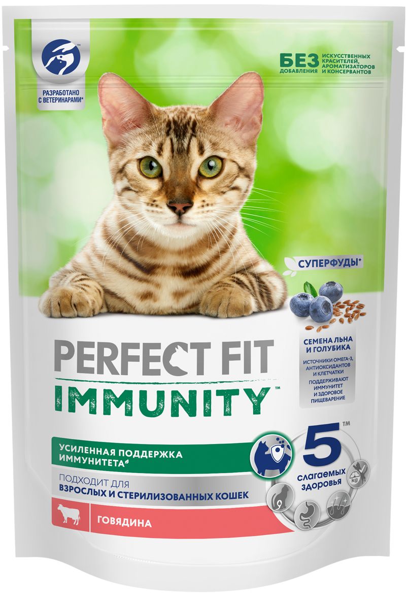 

Сухой корм для кошек Perfect Fit Immunity для иммунитета Говядина 580 г