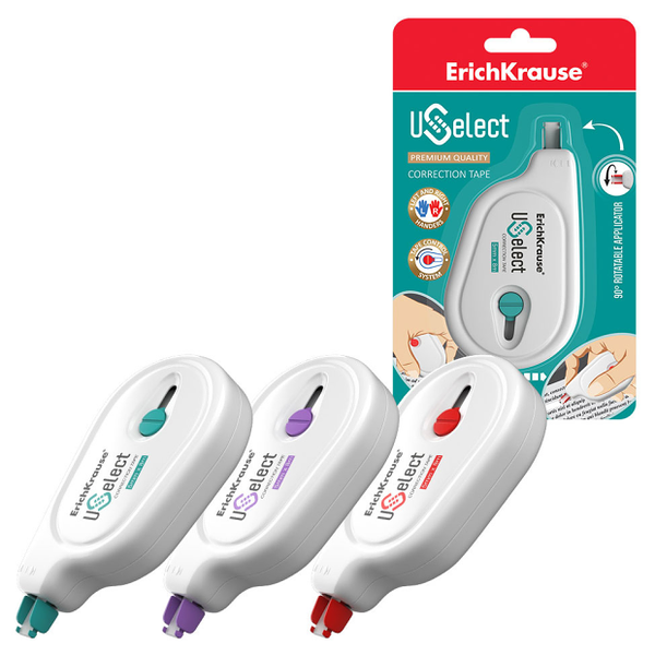 Корректирующая лента ErichKrause USelect с поворотным аппликатором, 5 мм х 8 м