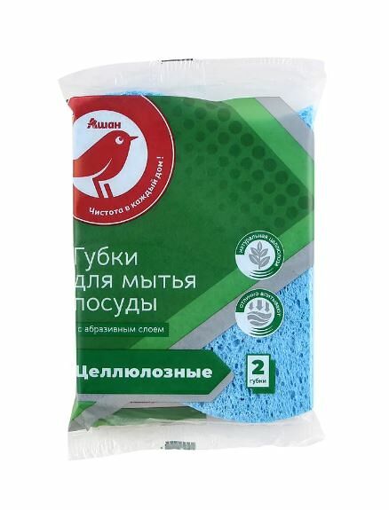 Губки для мытья посуды АШАН Красная птица, 2 шт