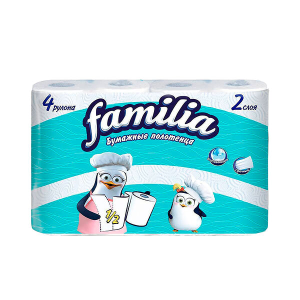 Бумажные полотенца Familia 2 слоя, 4 рулона