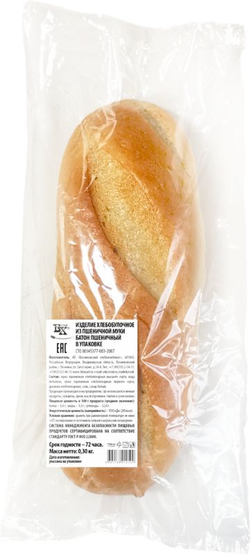 

Батон пшеничный Вкусный хлеб целый 300 г