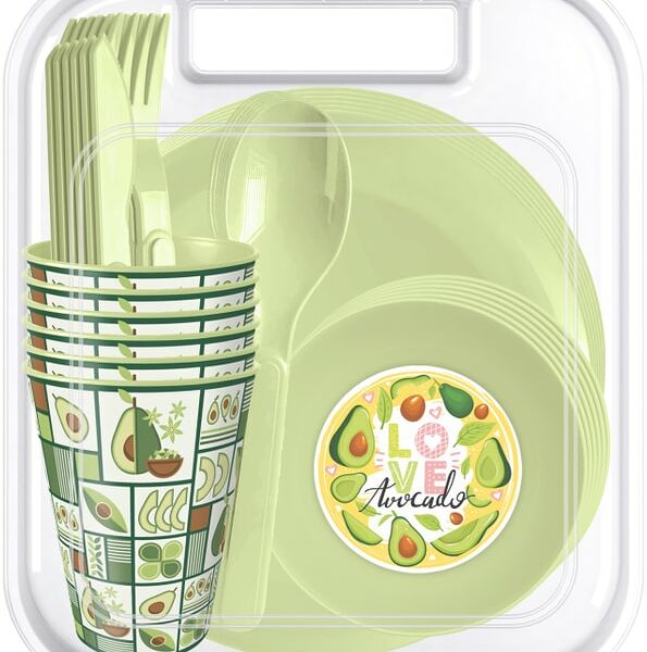 Набор для пикника IdiLand с декором салатовый 37 предметов на 6 персон