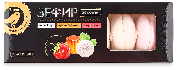 Зефир АШАН Золотая птица со вкусом пломбира, крем-брюле и клубники, 210 г