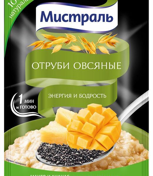 Отруби Мистраль овсяные Энергия и бодрость Манго-Ананас-Чиа 30г