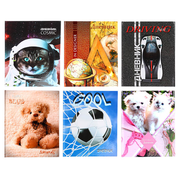 Дневник школьный, для младших классов, 40/48л, офсет 60г/м2, обложка твердая ламинир. (7бц), в ассортименте