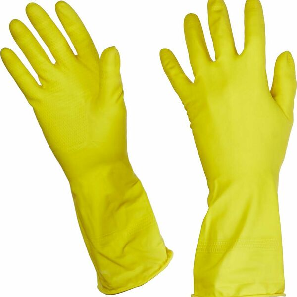 Перчатки резиновые Luscan латекс хлопковое напыление желтые р-р M