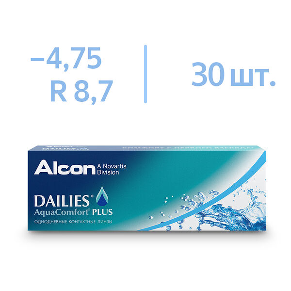 Линзы Dailies AquaComfort Plus R 8.7 SPH -4.75 30 шт