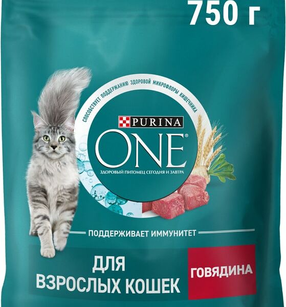 Сухой корм для кошек Purina ONE для взрослых с говядиной 750г