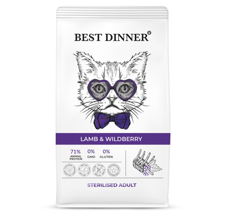 

Сухой корм для кошек Best Dinner Adult Sterilised Lamb&Wildberry Ягненок и ягоды 400 г