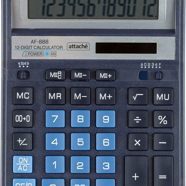 Калькулятор настольный ПОЛН.Attache AF-888,12р,дв.пит,204x158мм, темно-син