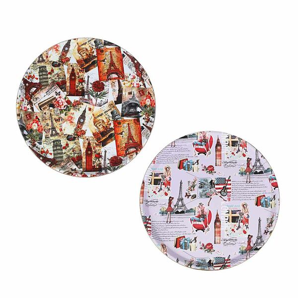 Поднос круглый с антискользящим покрытием пвх пластик 35.5 см, 1 шт, дизайн в ассортименте