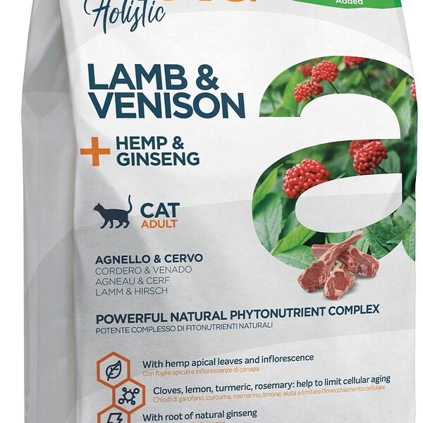 Сухой корм для кошек Alleva Holistic Adult с ягненком и олениной, коноплей и женьшенем