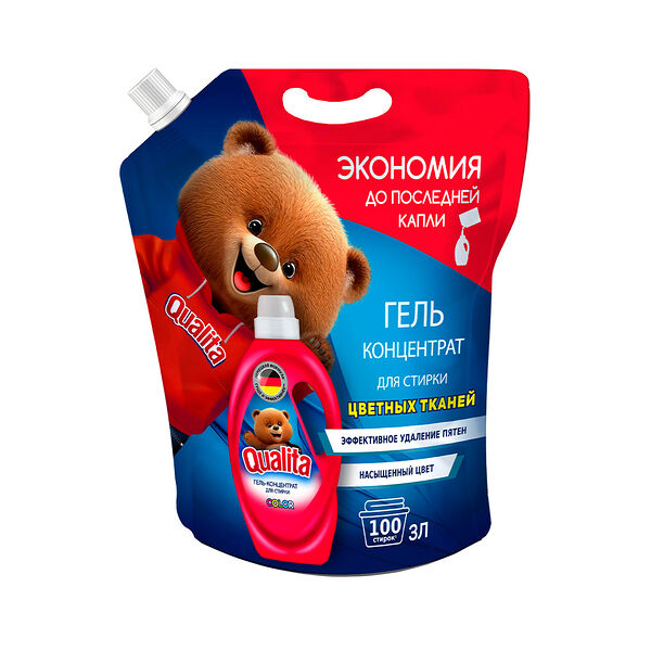 Гель-концентрат д/стирки цвет белья Qualita новая формула дой-пак 1л