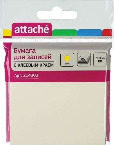 Блок-кубик клеевой Комус Attache желтый 76х76см 100л