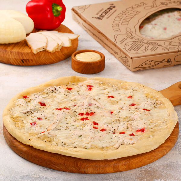 Пицца Сливочный цыпленок в соусе Цезарь МясновЪ Шеф-повар от КуулКлевер охлажденная для запекания 29см