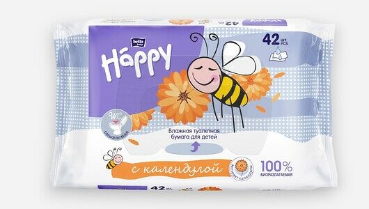 Бумага туалетная влажная детская bella baby Happy с экстрактом календулы 42 шт