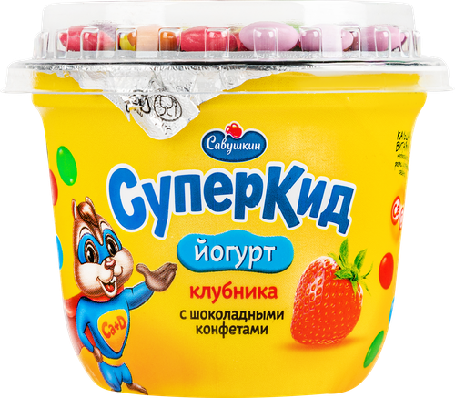 

Йогурт густой Савушкин СуперКид клубника и шоколадные конфеты 2% 103 г