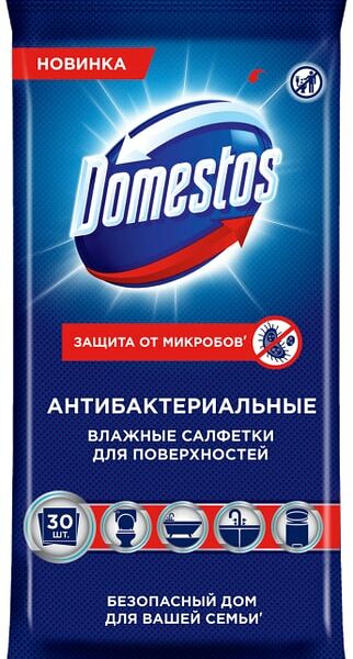 Салфетки влажные Domestos Антибактериальные для очищения поверхностей 30шт