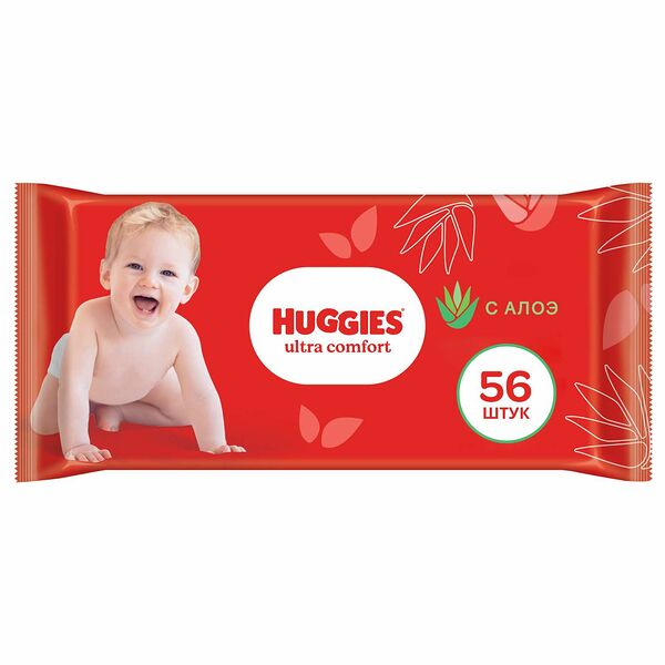 Салфетки Huggies Ultra Comfort влажные детские алоэ 56 шт