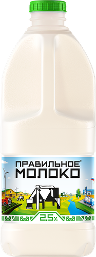Молоко пастеризованное ПравильноеМолоко 2,5% 2 л