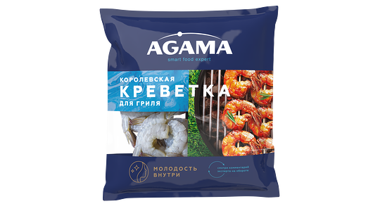 Креветки Agama Для гриля очищенные сыро-мороженые с хвостом 400 г Продукт замороженный
