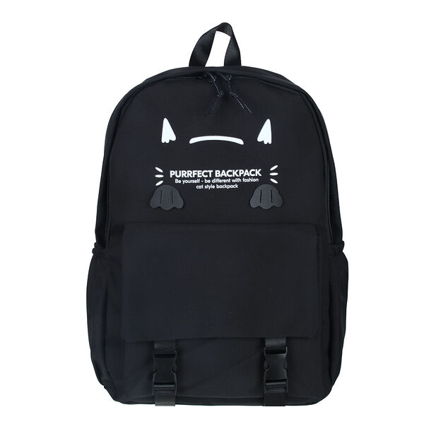 Рюкзак подростковый 44,5x30x14см, 1 отд., 4 карм., клапан с 2мя застежками, нашивки, нейлон, черный