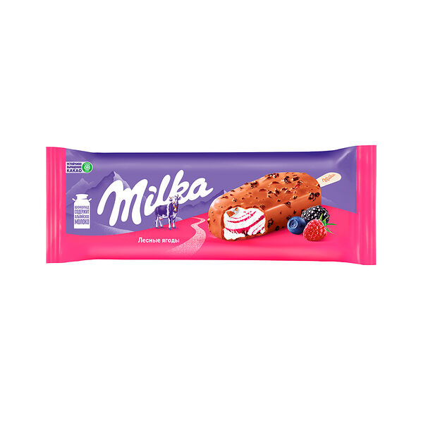 Мороженое milka сливочное с нап лесные ягоды покрытое молочным шоколадом milka с ягодами черники 64г