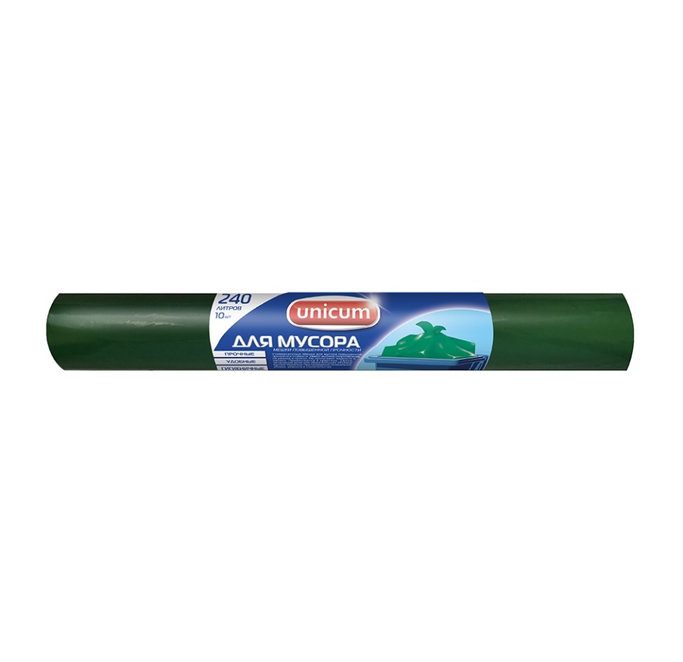

Мешки для мусора Unicum 240л, зеленый, 40 мкм 10 шт в рулоне Россия