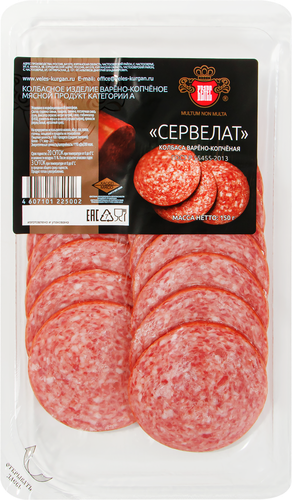

Колбаса варено-копченая Велес Сервелат нарезка, 150 г