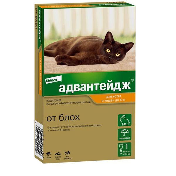 Капли для котят и кошек Elanco Адвантейдж 40 до 4 кг от блох 0.4 мл 1 пипетка
