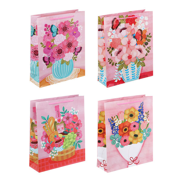 Ladecor пакет подарочный бумажный, 26x32x9 см, 4 дизайна, букеты, арт 1