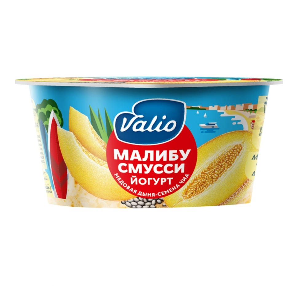 

Йогурт смусси Valio Малибу Медовая дыня-семена чиа 2.6% 140 г