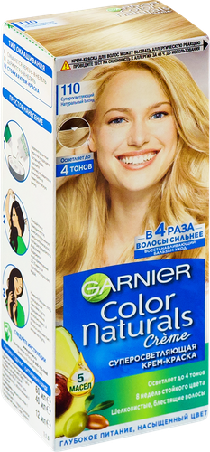 

Garnier Суперосветляющая крем-краска для волос "Color Naturals", оттенок 110, Суперосветляющий натуральный блонд 112 мл