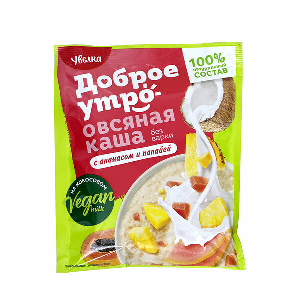 Каша овсяная Увелка на основе кокосового напитка с ананасом и папайей