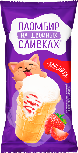 Мороженое На двойных сливках вафельный стаканчик клубника 82 г