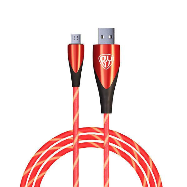 Кабель для зарядки светящийся BY micro usb glitter light 1 м 3 а быстрая зарядка, подсветка красная