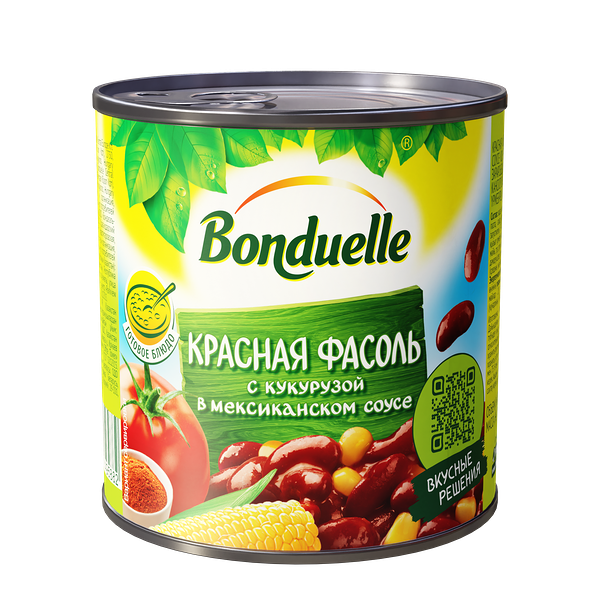 Фасоль консервированная Bonduelle, красная, с кукурузой в мексиканском соусе, 430 г
