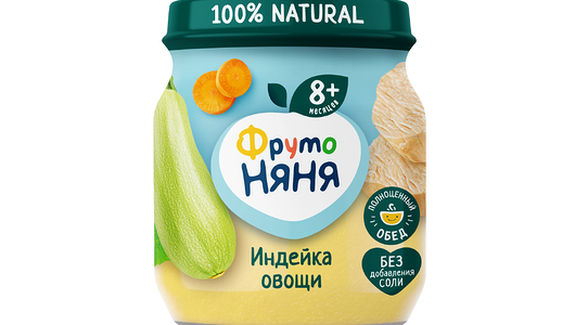 Пюре ФрутоНяня с 8 месяцев, индейка-овощи, 100г