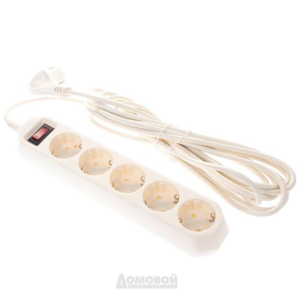 Фильтр сетевой ЭРА, 5 гнезд, с выключателем, с заземлением, 3x0,75 мм, 5 м, слоновая кость