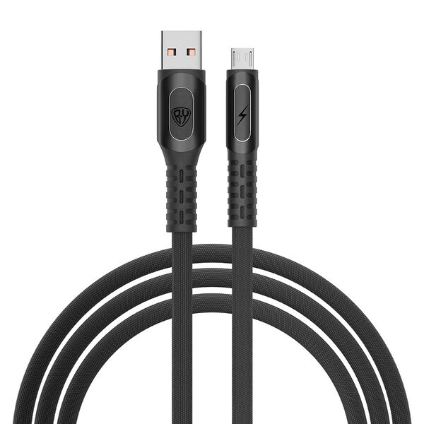 Кабель для зарядки экстрим BY micro usb, 1м, 3а, быстрая зарядка qc3.0, ткань, черный
