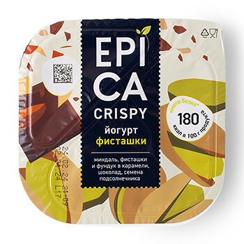 Йогурт Epica Crispy фисташки семена подсолнечника и темный шоколад 4.8%, 140г