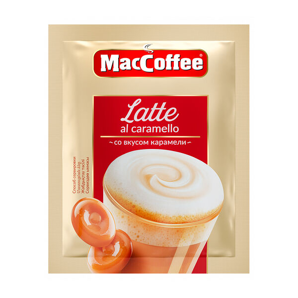 Напиток MacCoffee Latte кофейный растворимый 3в1 со вкусом карамели, 22 г