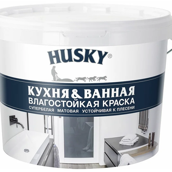 Краска влагостойкая Husky Кухня и Ванная, 0.9 л, база А, супербелая