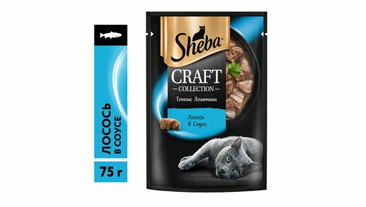 Влажный корм для кошек Sheba Craft Collection, Тонкие ломтики, Лосось в соусе, 75 г