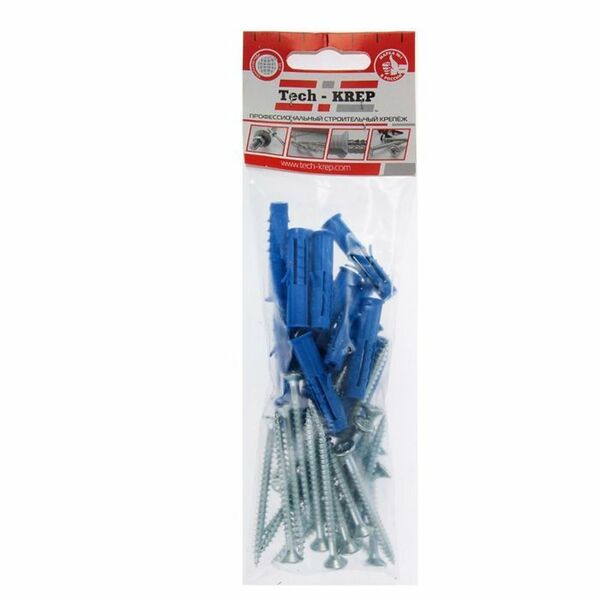 Дюбель 8х40 мм с саморезами оцинкованные TECH-KREP 5,0х60 мм потайная головка 20 шт