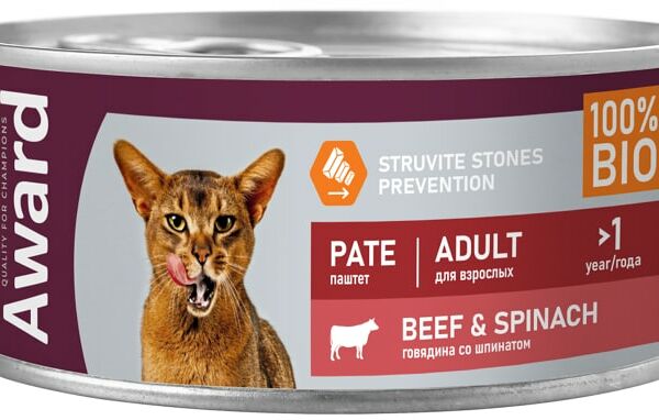 Влажный корм для кошек Award Паштет из говядины со шпинатом 100г