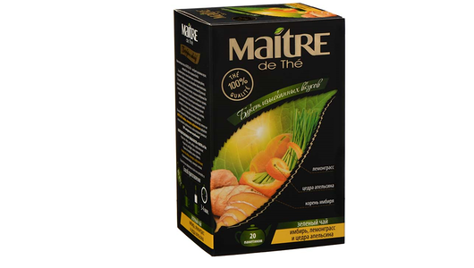 Чай зеленый Maitre с имбирем, лемонграссом и цедрой апельсина в пакетиках, 20 шт.