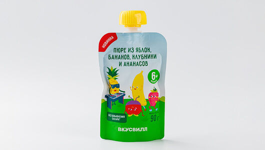 Пюре из яблок, бананов, клубники и ананасов